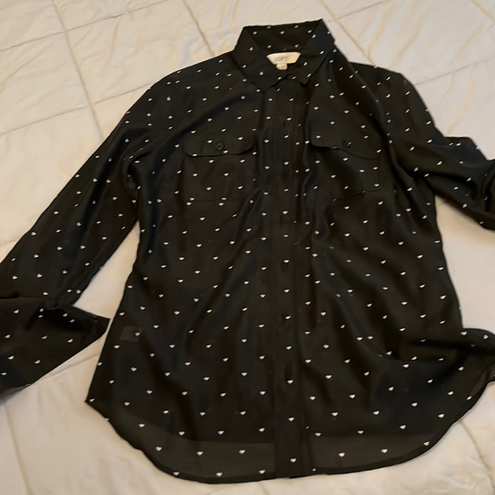 Womens heart printed blouse long sleeved,chest pockets